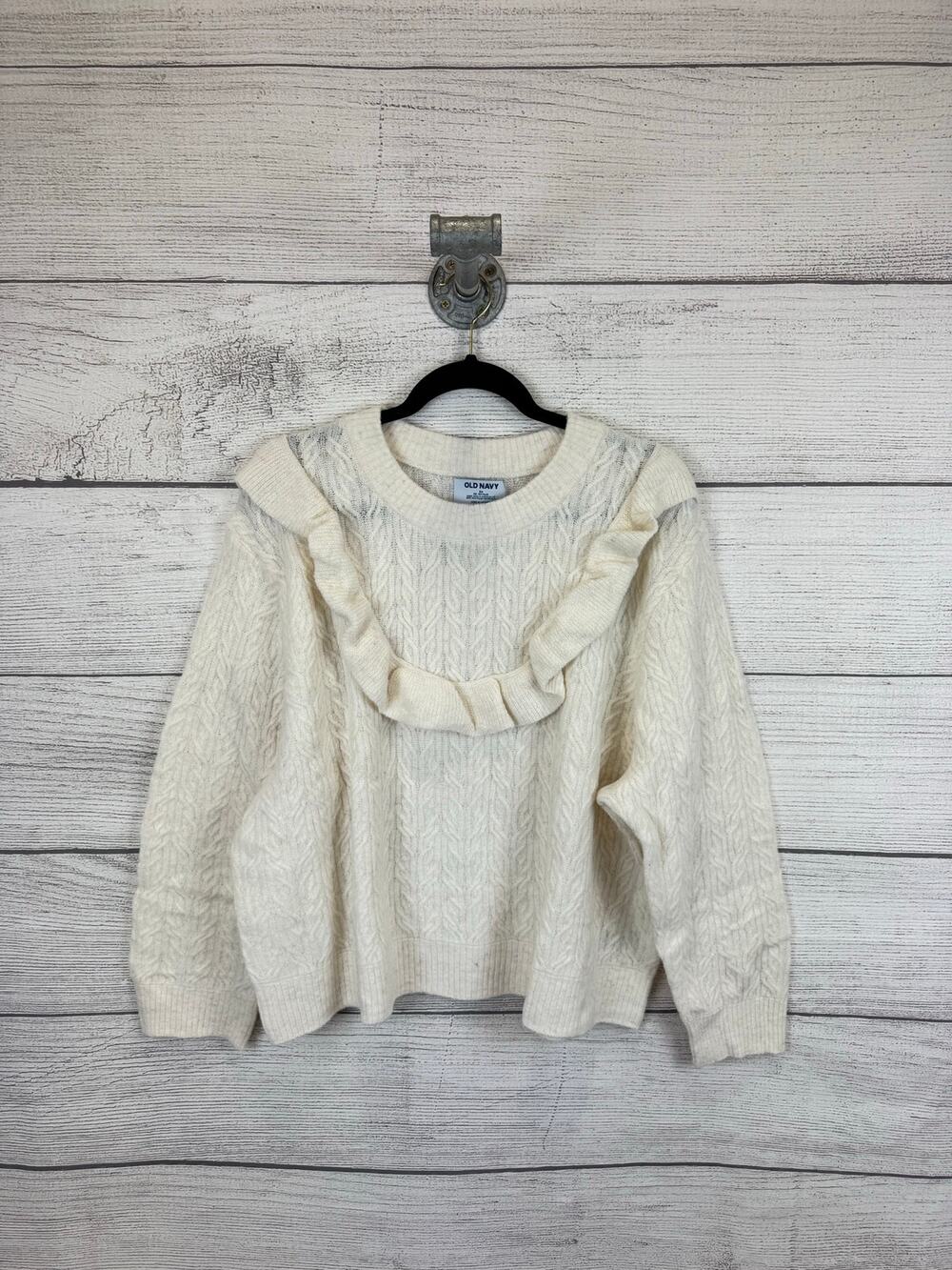 Old Navy Plus Size Cream Ruffle Knit Relaxed Sweater Size 3X
